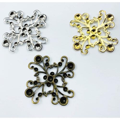 20 pcs/lot 38mm Gold Metal Filigree Flowers Slice Charms base Setting Jewelry DIY Components