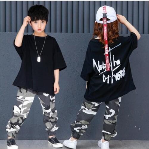 American Teenage Boys Clothing Suits Short Sleeve Black T Shirt And Camouflage Pant 2pcs Hip Hop Boy Clothes 9 11 12 13 14 Years