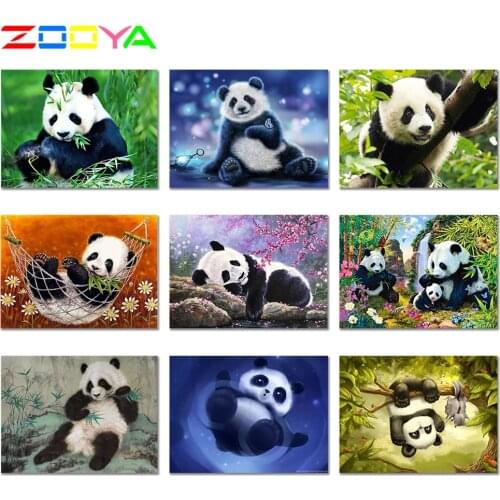 ZOOYA 5D DIY Black and White Panda Diamond Painting Pearl Panda Diamond Embroidery Animal Diamond Mosaic Picture Home Decor