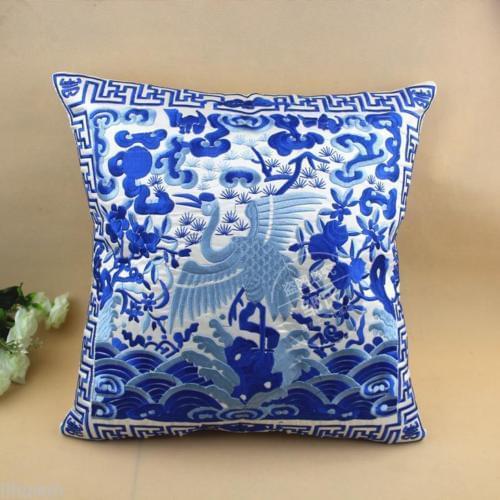 Chinese Handmade Blue&White Porcelain Silk Embroider Cushion Pillow Bag
