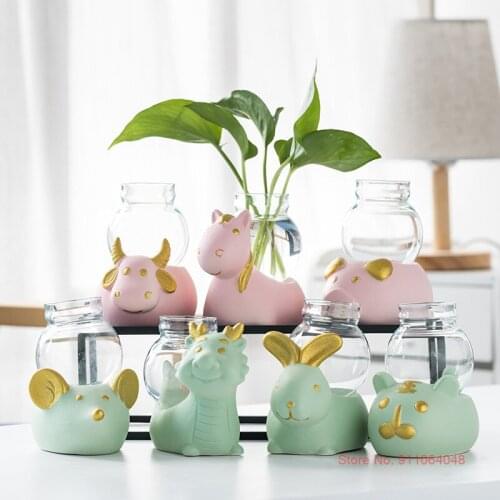 Chinese Zodiac Animal Hydroponic Ceramic Flower Vases Nordic Decor Home Ornaments Lovely Office Desktop Decoration Flower Pot