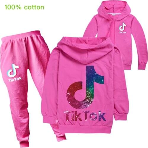 TIK TOK Kids Clothing Sets Zipper Hoodies+Long Pants 2PCS Boy Girl Baby Childrens Set Cartoon Clothes Suit Outwear Clothes