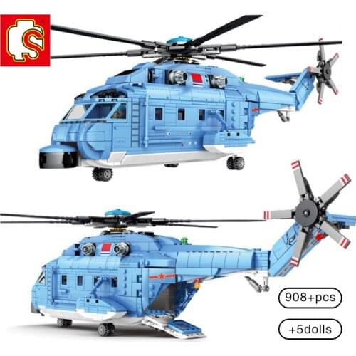 SEMBO 908PCS Helicopters Fighter Building Blocks Military City Z-18 Utility Airplane Army Pilot Figure Plane Bricks Children Toy