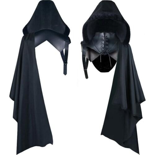 Medieval Anime Cosplay Costumes Men Gothic Knight Single Sleeve Shawl Armor Viking Pirate Cloak Hooded Capes Soldier Tops Party