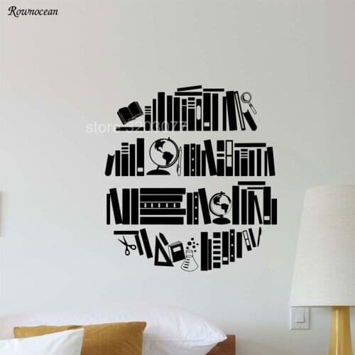 Round Earth Book Wall Decals Education Shelves Vinyl Sticker School Library Decor Reading Room Bedroom Decorative Murals SK07