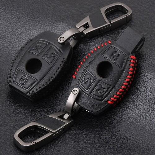 VCiiC Genuine Leather Men Car Key Bag Case Cover Key Holder Chain For Mercedes Benz W203 W210 W211 W124 W202 W204 W205 AMG