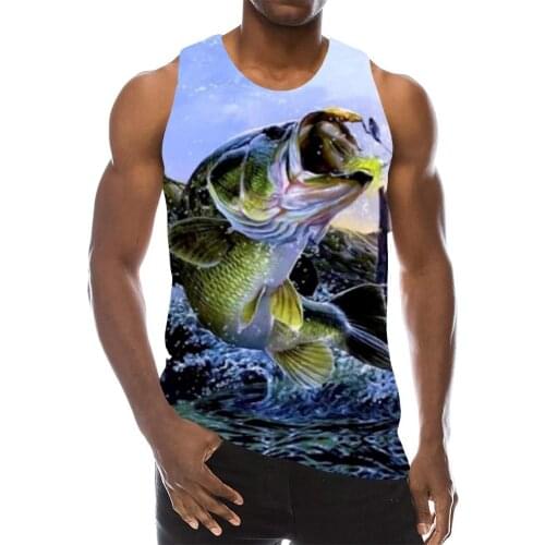 Fish Tank Tops For Men Summer Animal Graphic Fishing 3D Print Sleeveless Vest Sport Funny Tops 2021 New