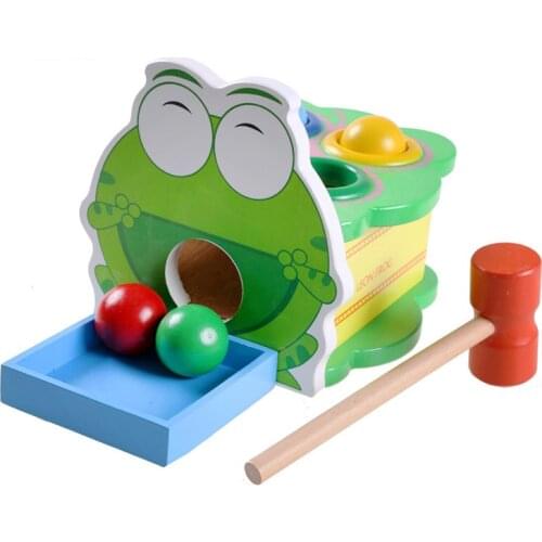0 12 Months Baby Kids Hammering Pounding Bench Wooden Frog Toys Todder Preschool Montessori Early Learning Game Set For Children