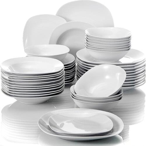 Elisa 48-Piece Porcelain Tableware Dinner Set Cereal Bowls Dinner Soup Dessert Plates Set Service for 12 Person