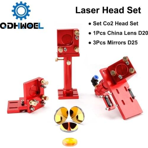 CO2 Laser Head Set Kit + 1 Pcs Dia.20mm ZnSe Focus Lens + 3 Pcs Dia.25m Mo/Si Mirror 25mm for Laser Engraving Cutting Machine