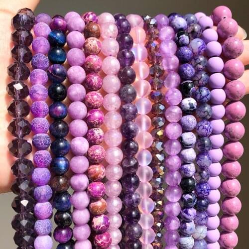 Natural Minerals Stone Purple Jades Hematite Agates Turquoises Quartz Round Bulk Beads for Jewelry Making DIY Bracelets Necklace