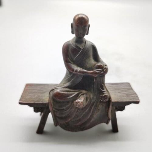 Imitate ancient Pure copper sculpture bench Sitting Buddha Home decoration craft statue