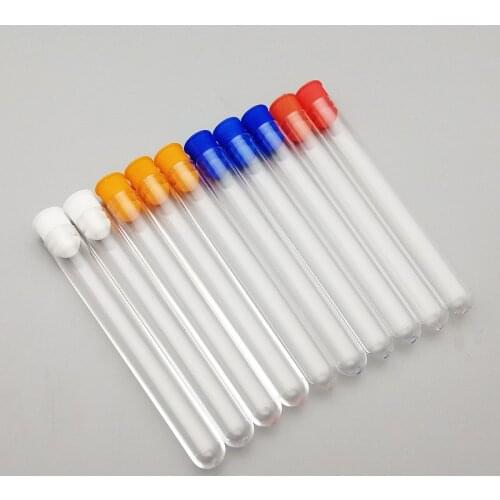 100pcs 12x100mm Transparent Plastic Round Bottom Test Tubes with Color cap Party Candy Bottle Bath salt vials Teaching supplies