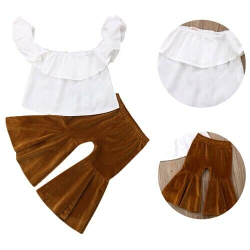 Pudcoco Toddler Baby Kids Girl Clothes Solid Crop Top+Flares Pants Bell Bottoms Trousers Summer Cotton Kids Outfits Set 2pcs