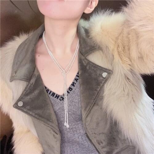 Hand knotted multiple collocations 4-4.2mm white freshwater cultured pearl necklace sweater chain waist chain long 122cm