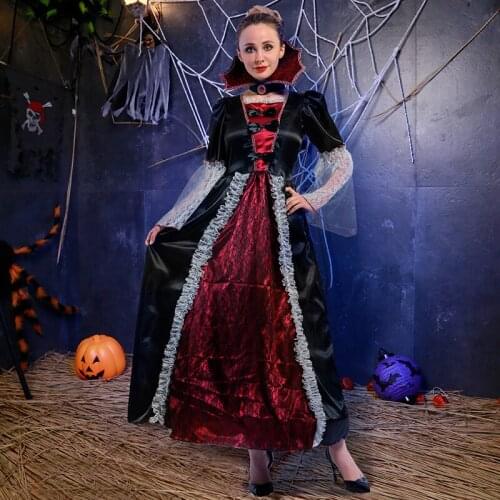 SHICAI Mesh Vampire Countess Costume Christmas Party Dress Up Items Halloween Fancy cosplay Dress adult costume Free Shipping