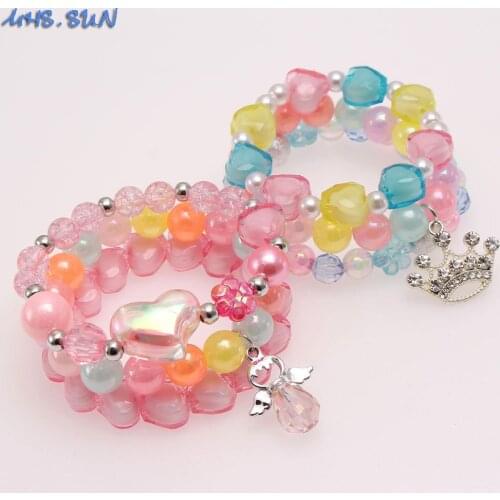 MHS.SUN 3PCS Newest Girls Bracelet Colorful Acrylic Beaded Bangles For Kids Child Baby Jewelry Charm Elastic Bracelets Gift