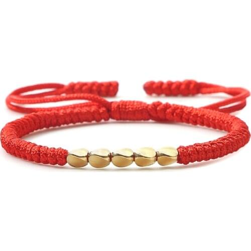 Handmade Tibetan Buddhist Braided Bracelet Irregular Copper Beads Red Black Rope Bracelets&Bangles For Women Men Thread Jewelry