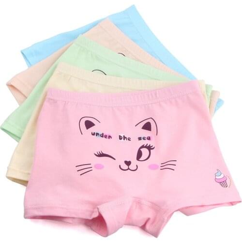 5pcs/lot Underpants Briefs Girls Cute Kitty Underwears Panties Infant Boxers Briefs Shorts Cotton Cartoon Teenagers Underwears