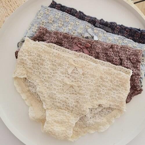 Japanese sweet Floral Seamless briefs women winter soft lace Traceless lingerie Panties nf27