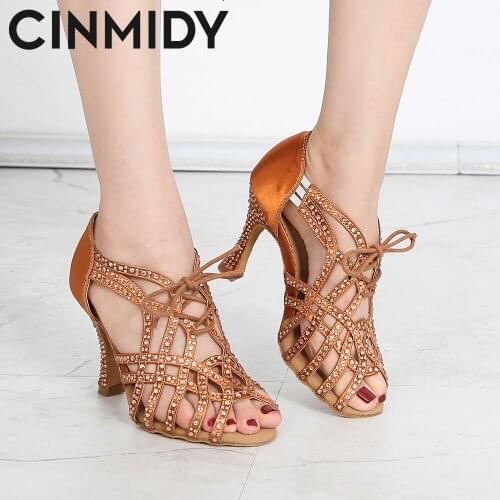CINMIDY New Latin Dance Shoes For Women Tango Rumba Samba Pole Dancing Shoes Soft Sole Women Sandals Ladies Sexy High Heels