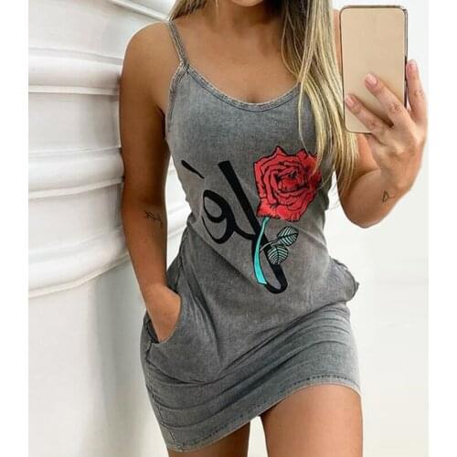 Womens Summer Casual Dress Sleeveless Floral Prited Halter Pockets Sexy Party Club Mini Dresses Ladies Plus Size Cami Dress