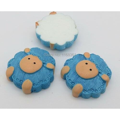 1pcs/lot resin flat back blue color goat sheep head 25mm Scrapbook Embellishment DIY Phone Decoration C201-2
