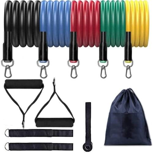 11Pcs/Set Elastic Pull Rope Resistance Band and Toning Bar Home Gym, Portable Yoga Fitness Stretch Sculpt Tone Pilates