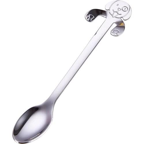 304 Stainless Steel Cartoon Dog Spoons Creative Ice Cream Dessert Cute Dog Coffee Tea Spoon Mug Hanging Spoon LX4698