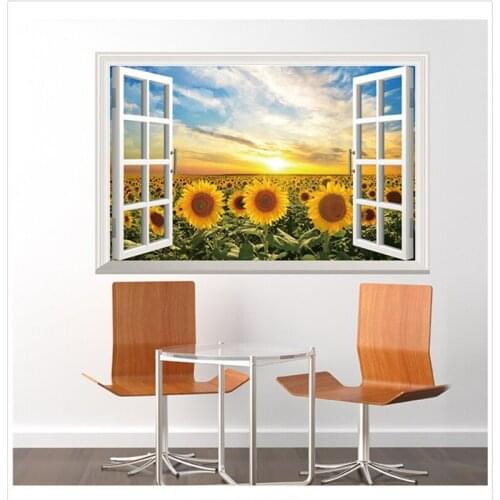 3d Stereo Windows Sunflower Wall Stickers Flowers Bedroom Living Room Background Home Decor Art Wall Decals DIY Vinyl Wallpaper