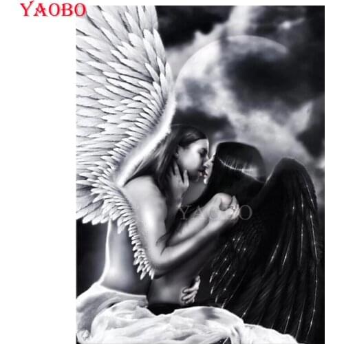 Yingbo Diamond Painting Black And White Angel kiss 5D DIY Full Square/Round Diamonds Embroidery Craft Kit Wall Decorations