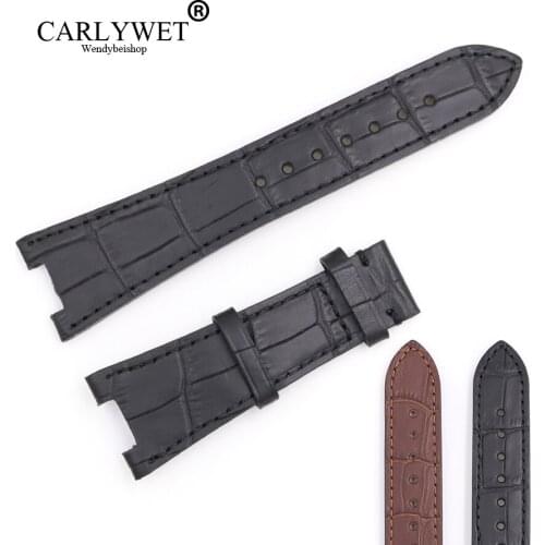 CARLYWET 25mm Wholesale Black Brown Real Leather Handmade Replacement Crocodile Grain Wrist Watch Band Strap For Patek Philippe