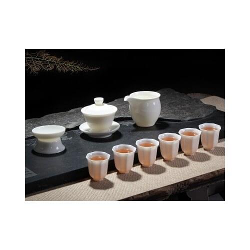 Dehua Ceramic Cover Bowl Tea Sets Home High White Porcelain Teacup Teapot Kungfu Black Tea Oolong Pu-erh Teaware Gift Box