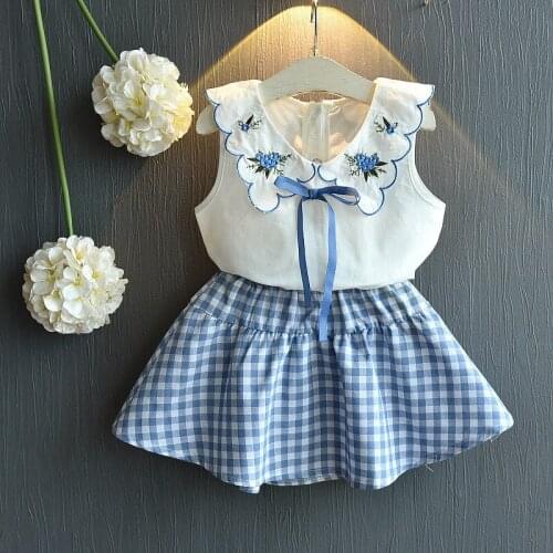 2021 Childrens clothing suit girls summer new Korean style vest T-shirt plaid skirt two pieces toddler girl outfits