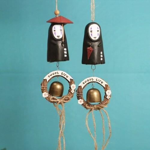 2 Pcs/set Spirited Away No-Face man figures toys No-Face Male Resin Wind Chimes Cartoon Door Bell Hanging Decorations 25*5*5cm