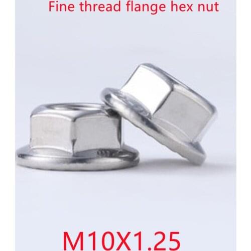 10pcs DIN6923 M10x1.25 m10*1.25 fine thread Flanged Hex Nut Flange Nuts