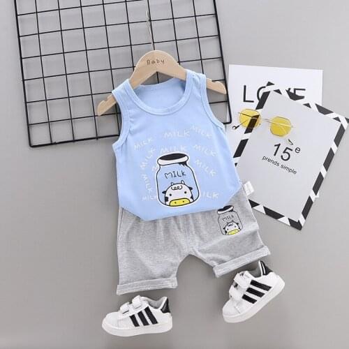 New fashion Baby print Cartoon bottle T-Shirt vest+ Shorts Sets Boys Sport Suits Children cotton summer Sets Kids clothes