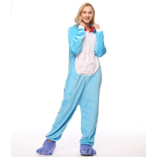 Doraemon Kigurumi Onesie Adult Women Animal Pajamas Suit Flannel Warm Soft Sleepwear Onepiece Winter Warm Pijama Cosplay