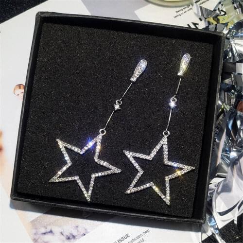 Korean Earring Fashion Star Earrings For Women Personality Long Tassel Crystal Pendant Earrings Exaggerated Big Dangler Earrings