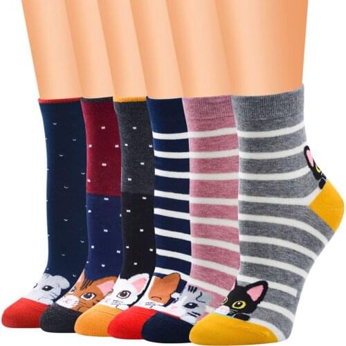 Crew Socks Womens Tube Socks Cotton Korean Cartoon Kawaii Pink Popular Casual Fashion Anime Big Ear Dog Cute Kawaii Cat Socks