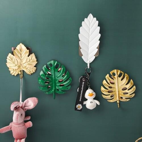 1Pcs Leaves Shape Iron Hook Nordic Wall Decoration Leaf Key Watch Bags Jewelry Haning Hook Mutifuctional Wall Hanger Rack