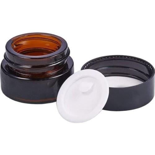 Round Amber Glass Jar Straight Sided Cream Jars Black Plastic Lid Cap Inner Liner For Salve Homemade Lotion Cosmetics Container