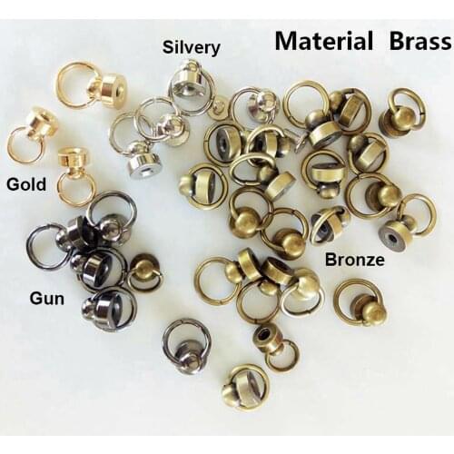 4/20Pcs Solid Brass Nipple Rivet With O Ring Round Head Clasps Screwback Nail Studs For Phone Case Leather Craft DIY Accessories