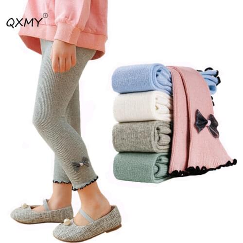 Girls Leggings Childrens Pants For Girls Kids Leggings Child Candy Color Trousers Bow Cotton Breathable Spring Autumn