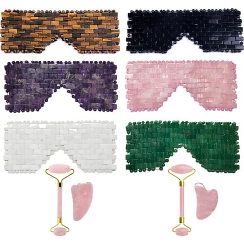 Rose Quartz Jade Eye Mask Face Massage Roller Gouache Scraper Set Natural Stone Cold Therapy Relaxing Sleep Massage Eye Mask New