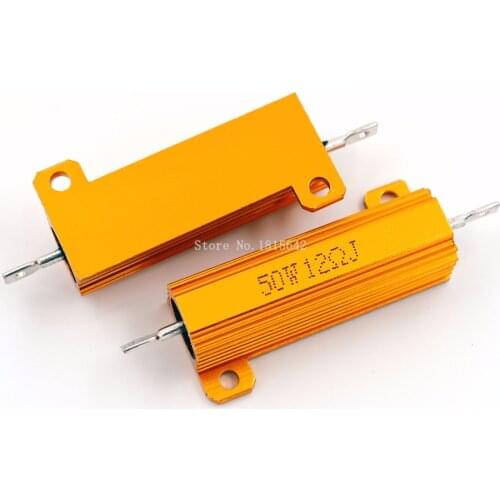 RX24 50W 12R 12RJ Metal Aluminum Case High Power Resistor Golden Metal Shell Case Heatsink Resistance Resistor 12 ohm 50w