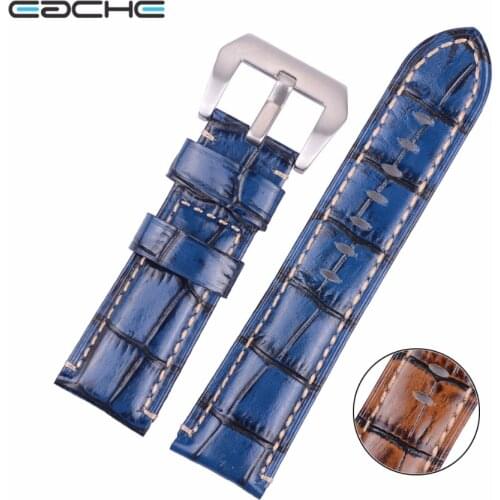 EACHE New High Quality Men Alligator Croco Pattern Watch Bands Genuine Leather Straps Bracelets Stainless Steel Buckle Clasp