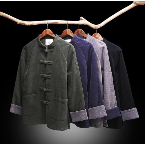 2020 Male Clothes Corduroy Tang Suit Top Traditional Chinese Clothing For Men Shirt Top Cheongsam Hanfu Vintage Jacket KK3317