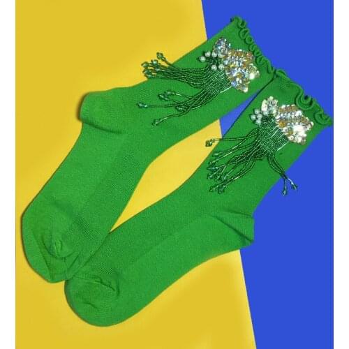Funny Socks Womens Socks Fashion Original Designer Tide Brand Personality for Creative Three-dimensional Flower Sequins Female