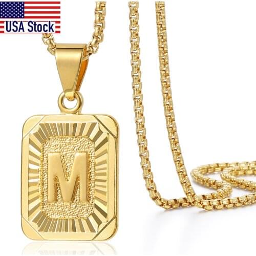 Trendsmax Initial Name Necklaces for Women Men Yellow Gold Letter J M Pendant Necklaces Best Friend Jewelry Gifts Dropshipping